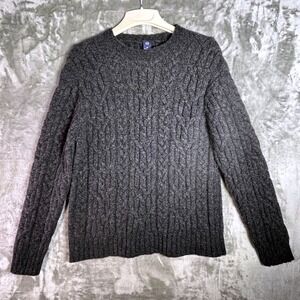 GAP Vintage Y2K Men Charcoal Gray Cable Knit Crewneck Sweater XL 100% Lambswool
